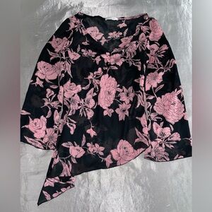 La Belle- floral long sleeve with bottom slit,colors pink,black, size M